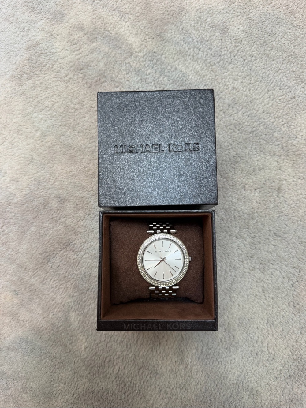 Michael Kors Silver-Tone Crystal Bezel Watch